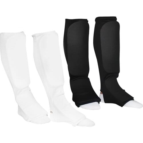 2Pcs Karate Guard Legguard Thicken Shinbone Muay Thai Sanda Leggings With Instep Sport Antiskid Shock Absorption Legging White M