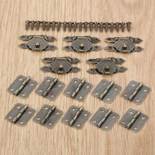 30Pcs/set Antique Bronze Jewelry Wood Box Case Hasp Latch Lock with Furniture Cabinet Hinges Chinese Old Hardware with Screws