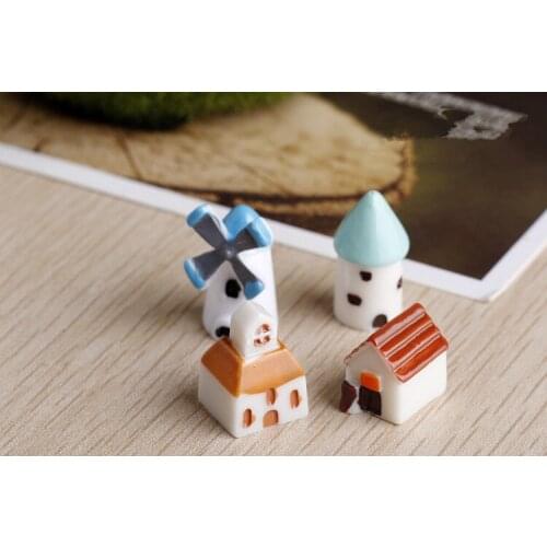 4pcs/lot Windmill House Decoration Decorative Landscaping Moss Micro Landscape Fleshy Creative Castle Houses Resin Craft KS 013