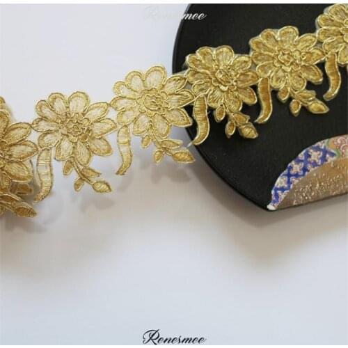 4Yards/ pc DIY accessories Hot-fix Gold Lace Dress Gold Thread Trimming Embroidery Lace Ironing Cloth Chain 6.5cm