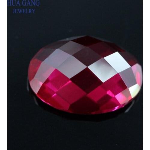 5# Red Stone Oval Shape Flat Bottom Checkerboard Cut Synthetic Corundum Gems Stone For jewelry Size 6x8~13x18mm Free Shipping