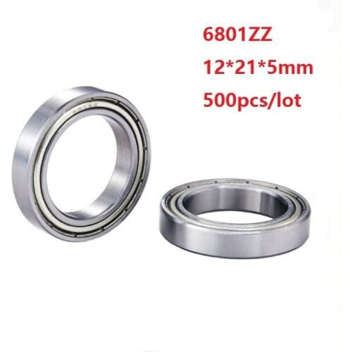 500pcs/lot 6801ZZ 6801 ZZ 12*21*5mm Thin Wall Deep Groove Ball bearing Double metal cover Deep Groove Ball Bearing 12×21×5mm
