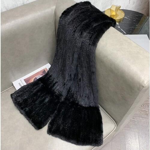 Free Shipping New Genuine Mink Fur Scarf Womens Knitted Fur Shawl Winter Real Mink Fur Poncho Wholesale Retail