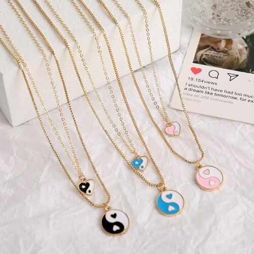 Bohemia Double Layer Yin Yang Pendant Necklace For Women Creative Colorful Dripping Oil Summer Jewelry Pendant necklace