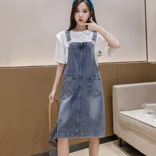 Plus Size S-5XL Women Denim Strap Skirt Summer 2021 New Casual Fashion Basics Loose Sleeveless Spaghetti Strap Denim Skirt