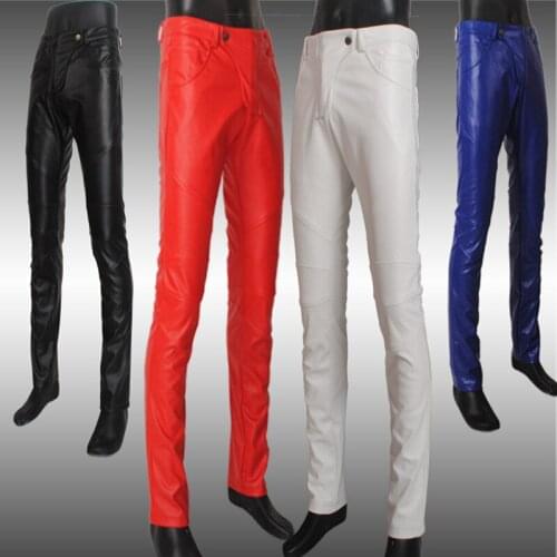 Plus velvet thicken motorcycle faux leather pants men casual trousers pu feet pants for men fashion slim tight-fitting autumn