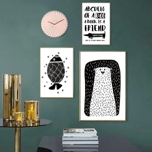 Canvas Painting Animal Black and White Polar Bear Quote Wall Art Poster Cartoon Nordic Kids Children For Bedroom Decor