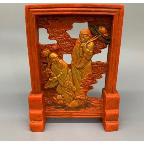 China ink lump Two immortals Hollow out crafts statue