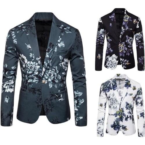Classic China style Men Blazer Floral Tuxedos Mens Coats designs Flower Dress Coat Jacket New Black White Green