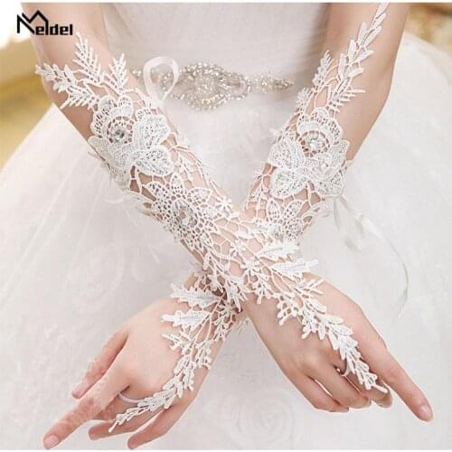 Lace Bridal Fingerless Gloves Woman Long Wedding Gloves Crystal Wedding Accessories for Brides