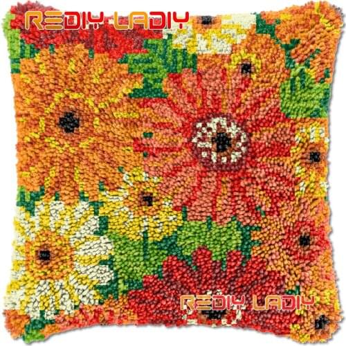 Latch Hook Cushion Beauty Daisies DIY Needlepoint Kits Chunky Acrylic Yarn Arts Crocheting Lofty Pillow Case Hobby & Crafts