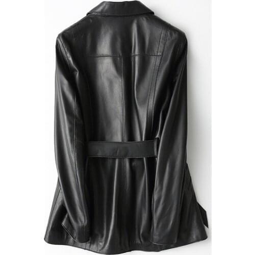 Jacket Leather Real Spring Autumn Jacket Women Sheepskin Coat Female Streetwear Long Windbreaker Chaqueta Mujer KQN29106