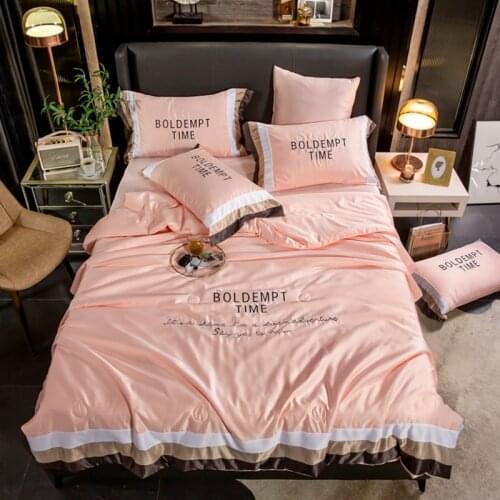 Summer Washed Silk Solid Color Embroidery Quilt Blanket Adult Kids Air Condition Quilts Bedspread Bed Cover Sheet Pillowcase