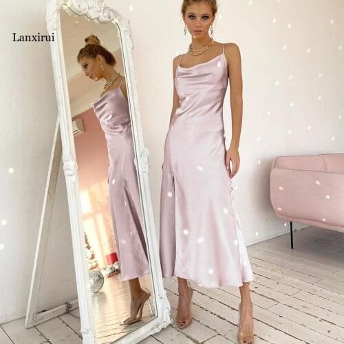 Summer Satin High Split Long Summer Dress Spaghetti Strap Backless A-line Women Dresses Sexy Backless Party Vestidos Female