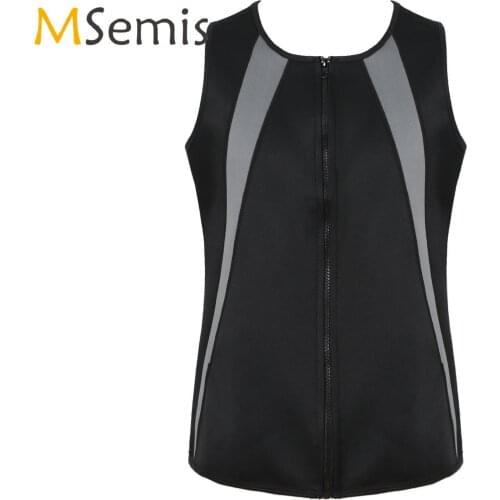 Mens Fitness Zipper Tank Top Shapewear Zipper Sweat Crop Top Workout Exercise Sport Body Shaper Round Neck Sleeveless Vest Tops