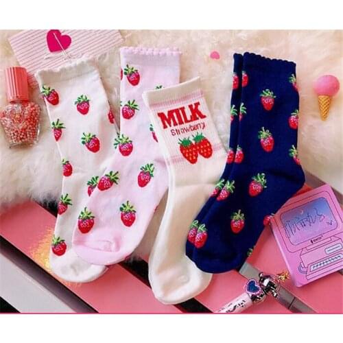 Cute Strawberry Pattern Women Socks Cotton Soft Kawaii Lolita girl Sock B1263