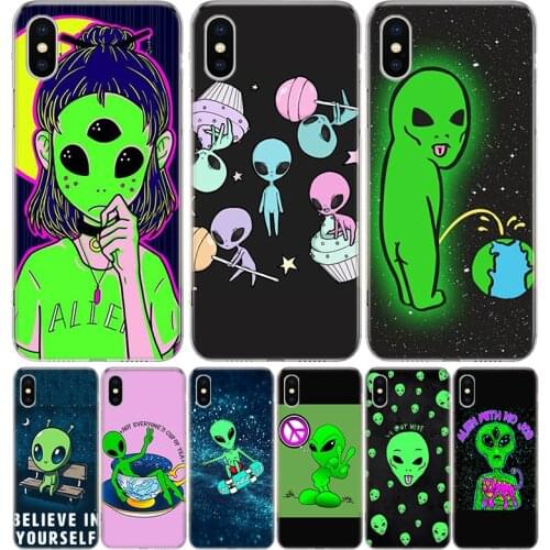 Cute Cartoon alien space Phone Case for Apple iphone 11 12 Mini Pro XR X Xs Max 7 8 6 6s Plus 7G 6G 5G 5S 5 SE + Customize Cover