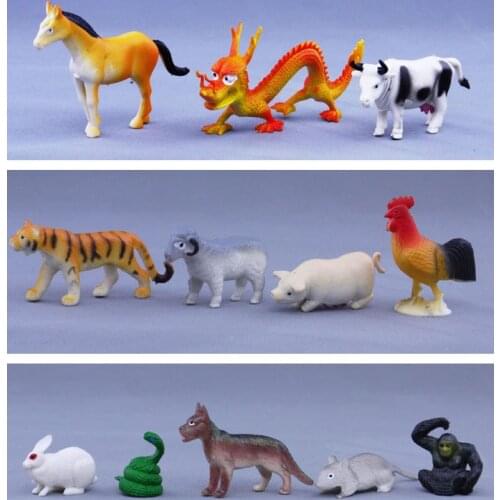 Simulation pvc farm animal toys, plastic ornaments Zodiac model toy model gift 12pcs/set