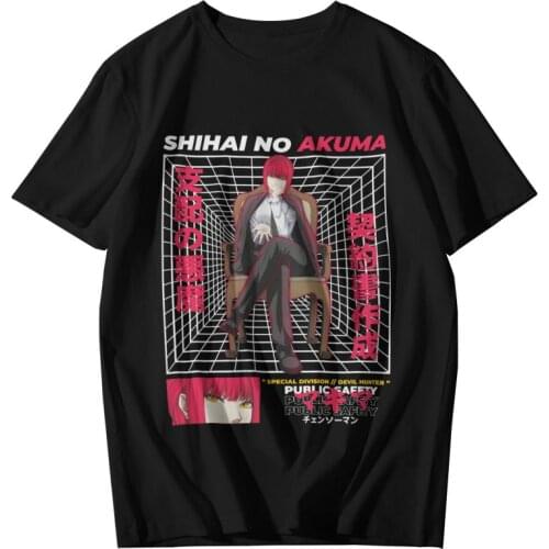 Mens Makima Chainsaw Man T-Shirt Fashion Anime Manga Denji Tshirt Short Sleeve Hip Hop T Shirt Homme Cotton Tee Tops Clothing