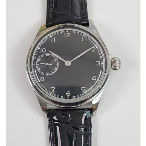 Manual Movement Mechanical Watch Perfect Perspective Back Cover 42mm Mens Black Dial Stainless Steel Case S07