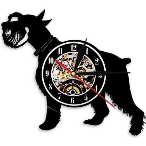 Schnauzer Dog Vinyl Record Wall Clock Dog Breed Scottish Terrier Puppy Silhouette Wall Hanging Watch Portrait Art Pet Lover Gift