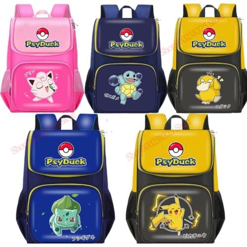 NEW Pokemon Waterproof Schoolbag Pikachu Squirtle Bulbasaur Teenagers Cartoon Backpacks Children Light Spine-School Bag