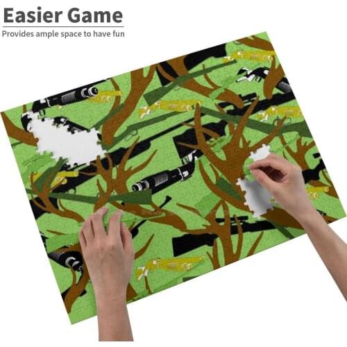 Hunting Camo Jigsaw Puzzle 500 Pieces Puzzle Game Wooden Educational Toys Gun Guns Shotgun Rifle Buck Camo Antlers