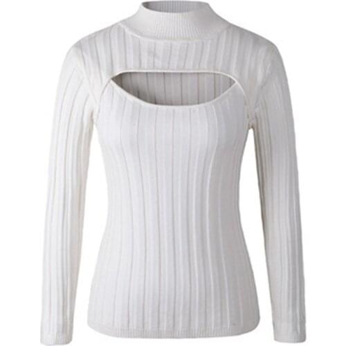 Open Chest Sweater 2021 Women Pullovers Female Solid knit Pullover Sexy Tight Spring Autumn Winter Low-cut Sweaters