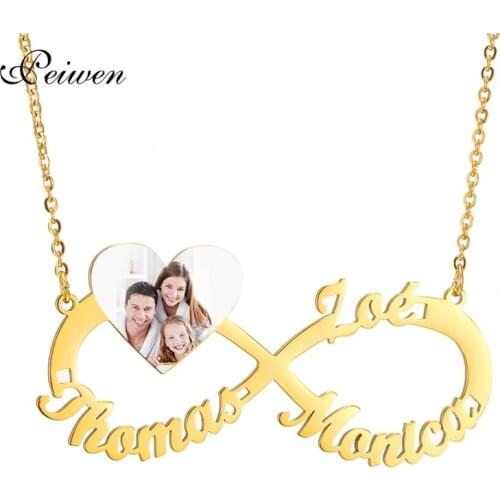Infinity Heart Nameplate Necklace Stainless steel Personalized Custom Name & Color Photo Necklaces For Women Men Couple Jewelry