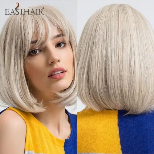 EASIHAIR Short BoBo Wigs Synthetic Mixed Light Brown Blonde Heat Resistant Fiber Faker Hair Daily Cosplay Lolita Wigs for Women