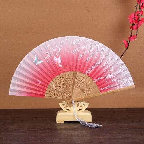 Handheld Mini Portable Silk Folding Fan China Bamboo Hand Fan Tassel Photo Prop Dance Fan Bar Cafe Wall Decor Elegant Ladie Gift