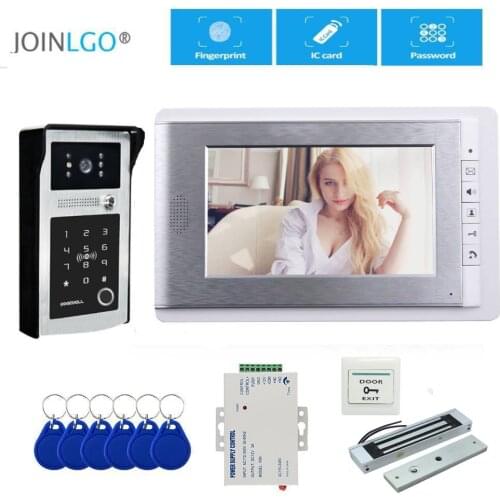Wired 7" Screen Video Door Phone Intercom System RFID Fingerprint Code keypad Camera Doorbell Electric Lock Free shipping