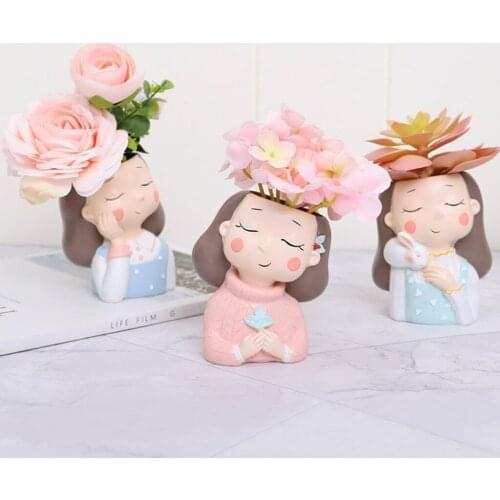 Garden Decor Flowerpot Succulent Planter Pot Vase Girl Figurines Desk Top Statue Figure Micro Landscape Bonsai Holder Pot