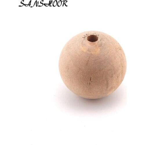 SANSHOOR 40mm Diameter Unpainted Natural Color Round Shape Wood Beads for DIY Necklace MT-008 50pcs/lot