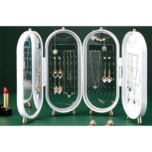 Jewelry Storage Box Earrings Household Box Dustproof Large Capacity Jewelry Box Net Red Earrings Folding Storage Shelf