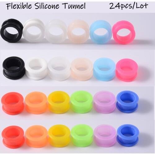 3mm-20mm Silicone Flexible Ear Tunnel Mixed 12Colors Flared Flesh Hollow Plugs Gauge Expander Earring Piercing Jewelry Wholesale