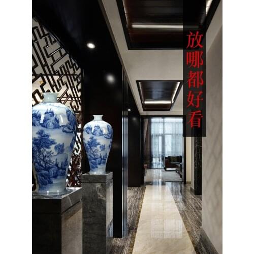 Jingdezhen Blue and White Porcelain Vase Decoration Living Room Vase Large Domestic Ornaments Handmade Vase Chinese Style