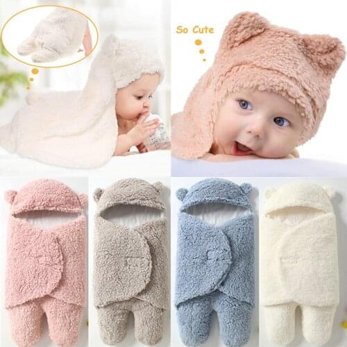 Baby Sleeping Bags Soft Plush Receiving Blankets Cute Bear Swaddle Wraps Infant Cloth For 0-6 Newborn Month Boys And Girls