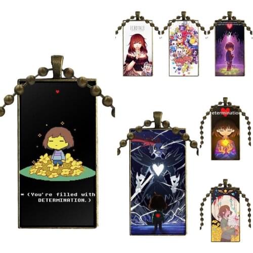 Glass Pendant Necklace Handmade Half Pendant Rectangle Necklace For Women Men Party Popular Cool Game Undertale Chara