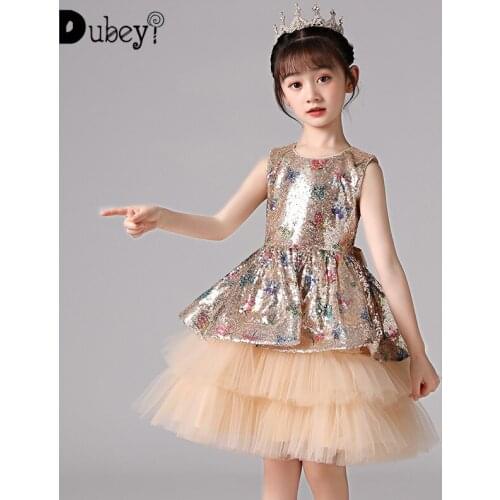 Champagne Wedding Dresses for Girls Sparkly Sequin Birthday Dress Big Girls Princess Formal Gown Teenage Girl Bow Dress