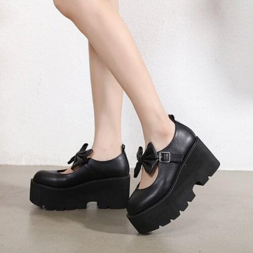 Woman Round Toe Mary Jane Shoes Lolita shoes platform Black High Heels Shoes Women Pumps Fashion Patent Leather Platform Shoes