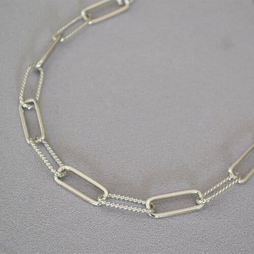 Street beat stacking with simple hemp chain geometric long buckle stitching short necklace collar bone chain girl