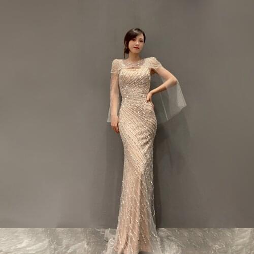 Celebrity Cape dresses Beaded Evening Dresses 2021 New style Formal dress Light luxury tulle
