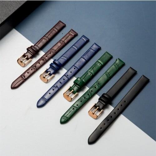 Cowhide color pin buckle strap alternative lola malachite green 10mm ladies pin buckle watch strap