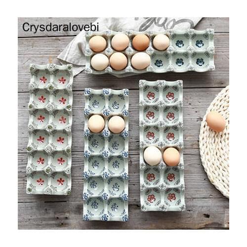 Japanese glaze color ceramic 12 grid separation egg tray Rectangular egg dish Kitchen household storage box