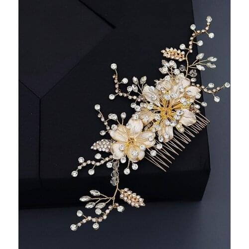 Hair jewelry Bridal accessories alloy flower hair comb handmade branches crystal insert comb individual wedding dress accessorio