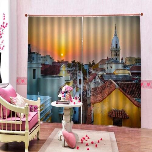 Country building curtains 3D Blackout Curtains For Living room Bedding room Drapes Cotinas para sala Drapes Cortinas