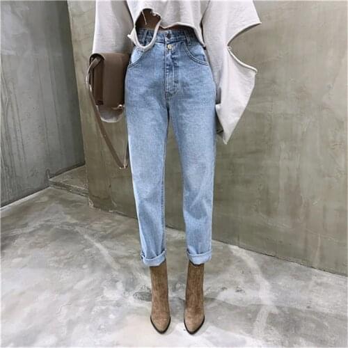 Retro Wild Fashion Design High Waist Jeans 2020 Spring New Womens Street Shooting Loose Button Zipper Washed Nine Points Jeans