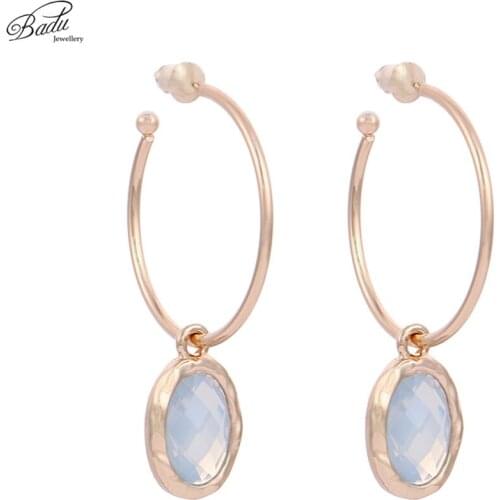 Badu Golden Round Hoop Earrings Crystal Pendant Trendy Party Earring Jewelry Women Fashion Geometric Open Hoop Circle Wholesale