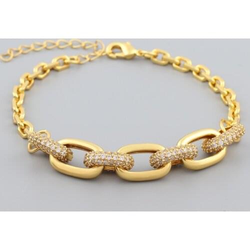 Femme Micro Pave Rhinestones Copper Gold Plated Chunky Chain Bracelet Fashion Jewelry For Women Punk Birthday Party Gift